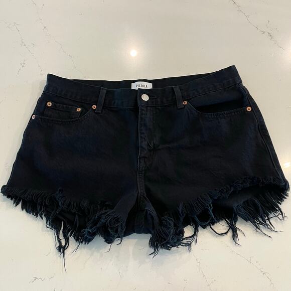 Pistola Gigi Low Rise Cut Off Shorts Black Size 30 - Picture 3 of 10